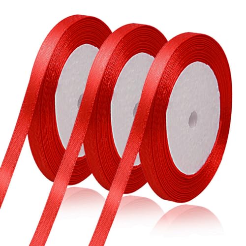 66m x 6mm Satinband Rot, Geschenkband Basteln Schleifenband Dekoband für Weihnachten Erntedankfest Hochzeit Taufe Party Geburtstag Geschenkverpackung(22m je Rolle) von HuaJiao