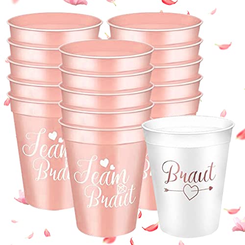 HuaMuDM 16-stück Team Braut & Bride To Be Bachelorette Party Cups, Rosa, Polypropylen-Kunststoff, BPA-frei, 473 ml, Zylindrisch, Modern, Hochzeit, Junggesellenabschied von HuaMuDM