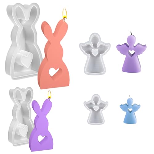 3D Kaninchen Kerze Silikonform Gips,4 Stücke Silikonform Ostern,Gießform Engel Silikon Kerzenform,3D Osterhase Silikonform Kerzenhalter,3D Hasenform für Ostern von HuaMuDM