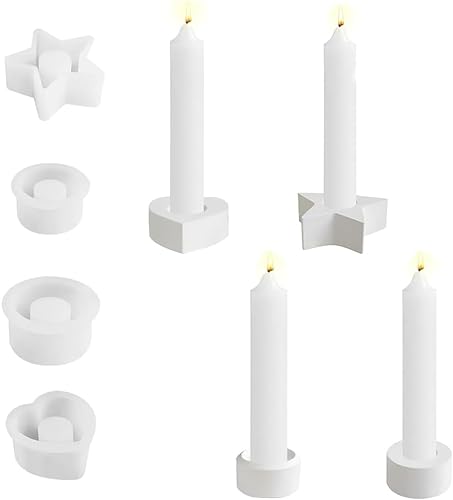 4 Stück Gießform Kerzenhalter,Silikonform Kerzenhalter,Kerzenformen Sterne Silikon Kerzenhalter, DIY Silikon Kerzenformen SterneRund etc von HuaMuDM