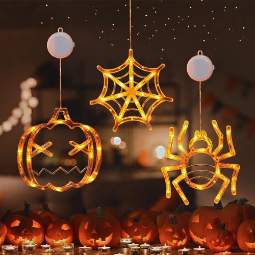 HuaMuDM 3 Stück Halloween Outdoor Fensterlichter,Kürbisse Spinnen Spinnennetz Dekorative Lampe, Halloween Fensterdeko Licht mit Saugnapf, für Innen Tür Haus Balkon Party HuaMuDM 3 Stück Halloween Outdoor Fensterlichter,Kürbisse Spinnen Spinnennetz Dekorative Lampe, Halloween Fensterdeko Licht mit Saugnapf, für Innen Tür Haus Balkon Party von HuaMuDM