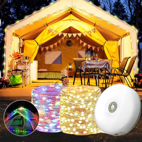 HuaMuDM Camping-Lichterkette, Camping Lichterkette Aufrollbar, tragbare Camping-Lichter, Campingleuchte lichterkette,2-in-1, verstellbare Helligkeit und 8 Modi von HuaMuDM