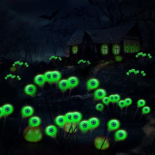 HuaMuDM Halloween Augapfel Gartenlichter, 2 Stück 16 LED Halloween Deko Solarlampen, LED Augapfel Gartenlichter Lichter, IP65 Wasserdicht Deko Lichterkette für Außen Garten HuaMuDM Halloween Augapfel Gartenlichter, 2 Stück 16 LED Halloween Deko Solarlampen, LED Augapfel Gartenlichter Lichter, IP65 Wasserdicht Deko Lichterkette für Außen Garten von HuaMuDM