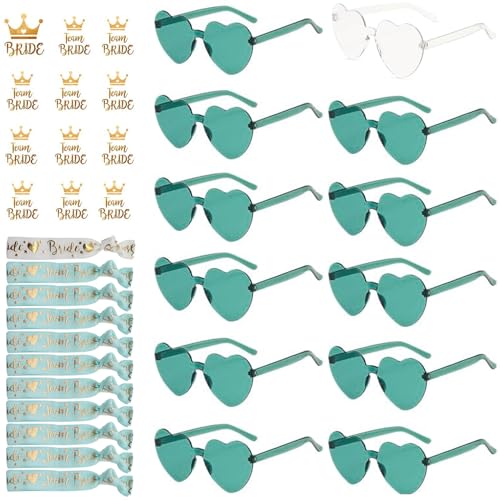 HuaMuDM Jga Brille Team Braut Armbänder, Herz Sonnenbrille, Party Sonnenbrille Team Bride, Hippie Herzförmige Brille, JGA Partybrillen Bride Herz Brillen, Bride to be Herz Brille Set von HuaMuDM