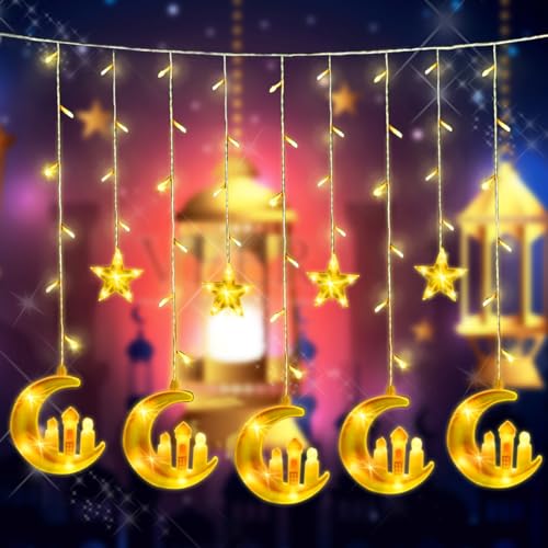 HuaMuDM LED Ramadan Lichterkette,3m Sterne Mond und Schloss Ramadan Deko Licht,Ramadan Lichterkette,LED Ramadan Lichterkette Deko,Eid Mubarak Licht LED mit 8 Blinkenden Modi & Fernbedienung von HuaMuDM