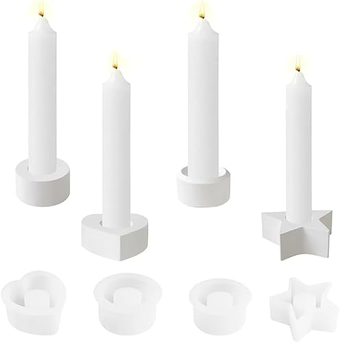 Silikonform Kerzenhalter,4 Stück Gießform Kerzenhalter,Kerzenformen Sterne Silikon Kerzenhalter, DIY Silikon Kerzenformen SterneRund etc von HuaMuDM
