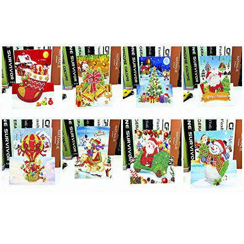 HuaCan Diamant Painting Gruß Karten 8 Stück Weihnachten Grußkarte Mit Umschlag 5D DIY Diamond Weihnachtskarten Kit Geschenk für Familien, Diamant Painting Gruß Karten für Weihnachten Neujahr von Huacan