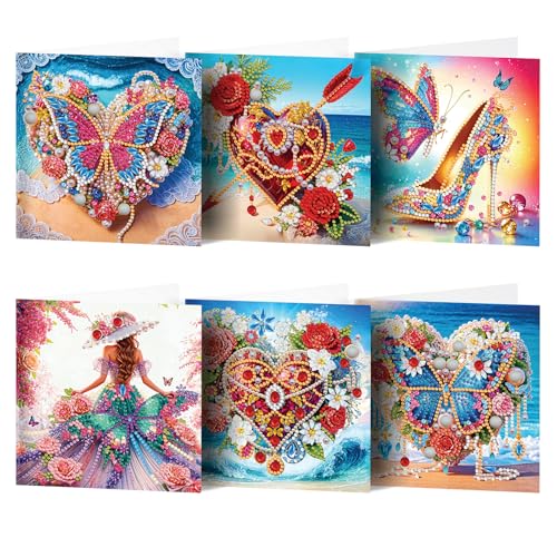 Huacan Diamant Painting Gruß Karten 6 8 Stück Weihnachten Grußkarte Mit Umschlag 5D DIY Diamond Weihnachtskarten Kit Neujahr Geschenk für Familien Paare und Freunde von Huacan