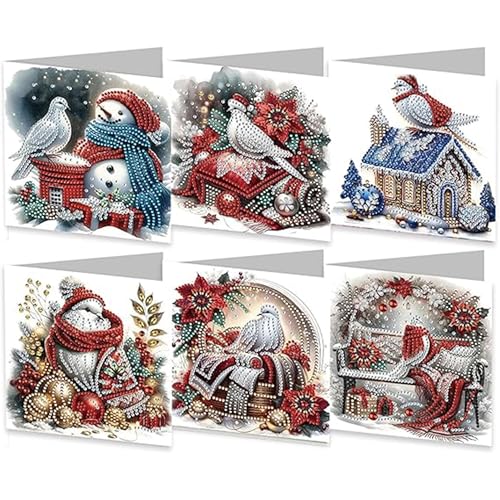 Huacan Diamant Painting Grußkarten Weihnachten 6 Stück Grußkarte Mit Umschlag 5D DIY Diamond Weihnachtskarten Kit Neujahr Geschenk für Familien Paare und Freunde von Huacan