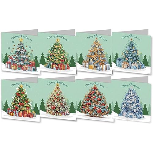Huacan Diamant Painting Grußkarten Weihnachten 6 Stück Grußkarte Mit Umschlag 5D DIY Diamond Weihnachtskarten Kit Neujahr Geschenk für Familien Paare und Freunde von Huacan