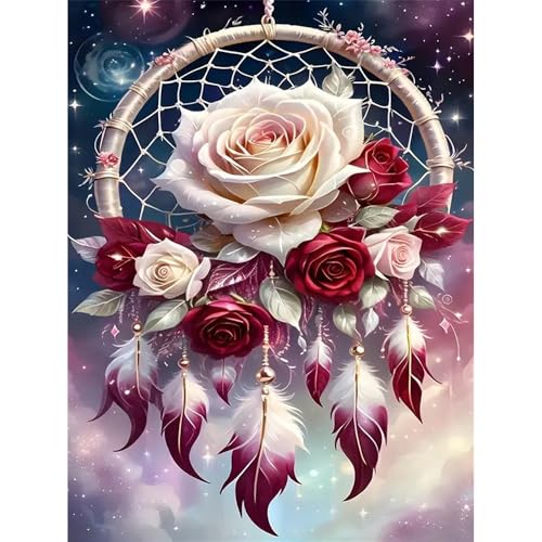 Huacan Kreuzstich Set Vorgedruckt Traumfänger Blume Muster Stickerei 11-Fädig Geprägt Regenbogen Tornado Embroidery Kit für Erwachsene Anfänger Älter 30x40cm von Huacan