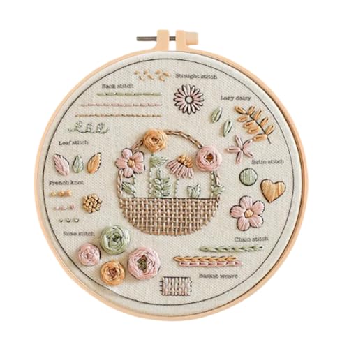 Huacan Stickset für Anfänger und Erwachsene, enthält geprägtes Blumenmuster, Reifen, Farbfäden, Werkzeuge, leicht verständliche Anleitung (evtl. nicht in deutscher Sprache) von Huacan