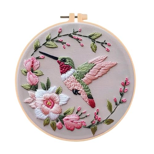 Huacan Stickset für Anfänger und Erwachsene, inklusive geprägtem Blumenmuster, Reifen, Farbfäden, Werkzeug, leicht verständliche Anleitung (evtl. nicht in deutscher Sprache) (Rosa) von Huacan