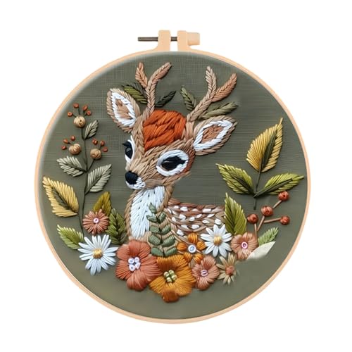 Huacan Sticksets für Erwachsene Anfänger DIY Kreuzstich Gestempelt Weihnachtsmuster Stickerei Hirsch Nähset 1 Stück 20 x 20 cm von Huacan