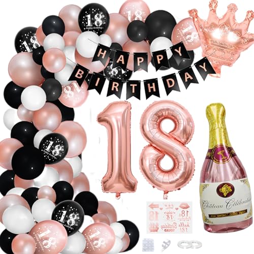 Huacici 18. Geburtstagsdeko Frauen, 18 Jahre Geburtstag Deko mit Folienballon Nummer 18, Happy Birthday Girlande Banner, Geburtstagsparty Supplies Set für Frau ( Rose Gold ) von Huacici