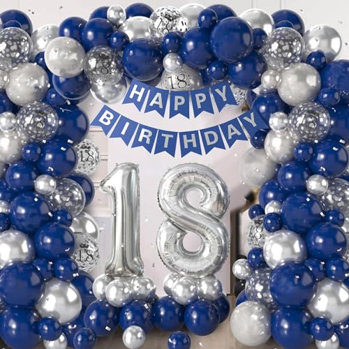 Huacici 18. Geburtstagsdeko Männer, 18 Jahre Geburtstag Deko mit Folienballon Nummer 18, Happy Birthday Girlande Banner, Geburtstagsparty Supplies Set für Mann ( Blau ) von Huacici