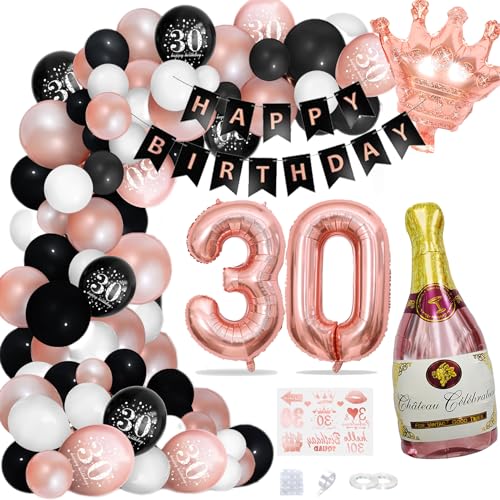 Huacici 30. Geburtstagsdeko Frauen, 30 Jahre Geburtstag Deko mit Folienballon Nummer 30, Happy Birthday Girlande Banner, Geburtstagsparty Supplies Set für Frau ( Rose Gold ) von Huacici