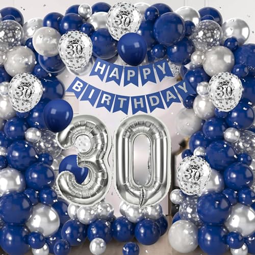 Huacici 30. Geburtstagsdeko Männer, 30 Jahre Geburtstag Deko mit Folienballon Nummer 30, Happy Birthday Girlande Banner, Geburtstagsparty Supplies Set für Mann ( Blau ) von Huacici