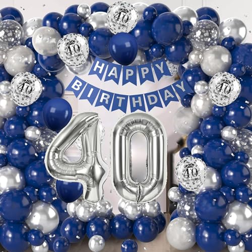 Huacici 40. Geburtstagsdeko Männer, 40 Jahre Geburtstag Deko mit Folienballon Nummer 40, Happy Birthday Girlande Banner, Geburtstagsparty Supplies Set für Mann ( Blau ) von Huacici