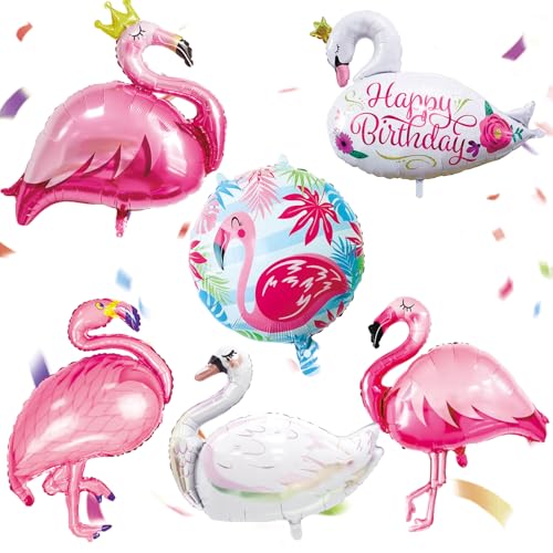 6er Set Rosa Flamingo Luftballons Geburtstagsdeko Folienballon Flamingo Ballons Stehend Für Kindergeburtstag, Sommerparty, Fest & Feier Flamingo Party Deko Für Poolparty, Hochzeit, Jubiläum von Huahuanghui
