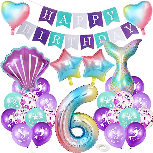 Meerjungfrau Geburtstag Deko 6 Jahre,XXL Regenbogen Zahlen 6 Folien Luftballon,Meerjungfrauen Luftballon 6 Jahre,Geburtstagsdeko Mädchen,Meerjungfrauen Thema Party Set von Huahuanghui