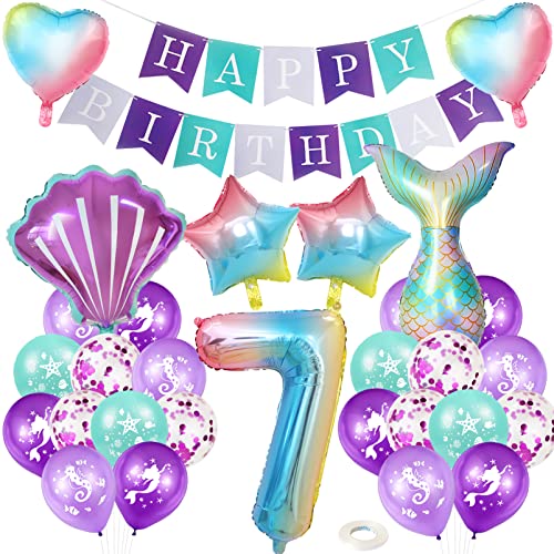 Meerjungfrau Geburtstag Deko 7 Jahre,XXL Regenbogen Zahlen 7 Folien Luftballon,Meerjungfrauen Luftballon 7 Jahre,Geburtstagsdeko Mädchen,Meerjungfrauen Thema Party Set von Huahuanghui