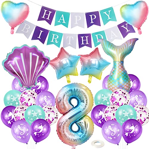 Meerjungfrau Geburtstag Deko 8 Jahre,XXL Regenbogen Zahlen 8 Folien Luftballon,Meerjungfrauen Luftballon 8 Jahre,Geburtstagsdeko Mädchen,Meerjungfrauen Thema Party Set von Huahuanghui