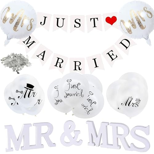 Hochzeit Dekoration, Hochzeitsdeko Set, Luftballons Hochzeit Helium Set, Hochzeitsballons mit Mrs, Mr. & Love, Mr und Mrs Hochzeitsfiguren Heliumballons, Just Married Deko Hochzeitsdeko von Huahuanghui
