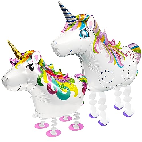 Huahuanghui 2 Stück Folienballon Einhorn,XXL Einhorn Luftballon 87cm,Airwalker Einhorn Ballon,Helium Ballon Einhorn,Walking Tier Folienballons Deko Einhorn für Kindergeburtstag von Huahuanghui