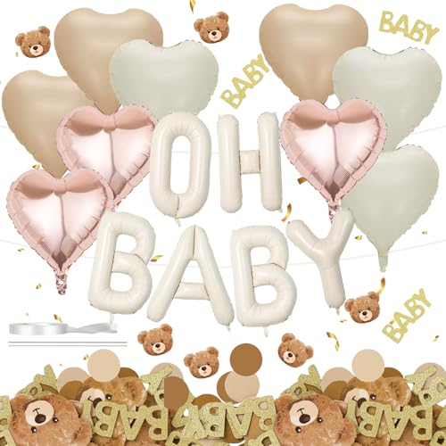Oh Baby Luftballon Beige,16 Zoll Cremeweiß OH Baby Buchstaben Folienballon oh baby Luftballons Geburtstag für Babyparty Babyshower Junge Mädchen Deko Dekoration Geburtstag von Huahuanghui