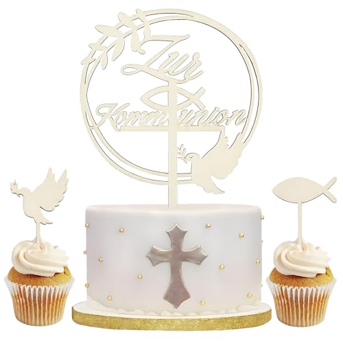 Huahuanghui Kommunion Cake Topper, Taufe Holz Tortendeko, 16cm Durchmesser, Weiß Huahuanghui Kommunion Cake Topper, Taufe Holz Tortendeko, 16cm Durchmesser, Weiß von Huahuanghui