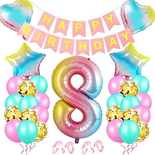Luftballon 8 Geburtstag Bunte, Kindergeburtstag Deko balloon Set, Happy Birthday Banner Luftballons, Geburtstagsdeko 8 Jahr Mädchen, Bunt Folienzahlen Ballons 8, Deko für Mädchen Junge Regenbogen Luftballon 8 Geburtstag Bunte, Kindergeburtstag Deko balloon Set, Happy Birthday Banner Luftballons, Geburtstagsdeko 8 Jahr Mädchen, Bunt Folienzahlen Ballons 8, Deko für Mädchen Junge Regenbogen von Huahuanghui