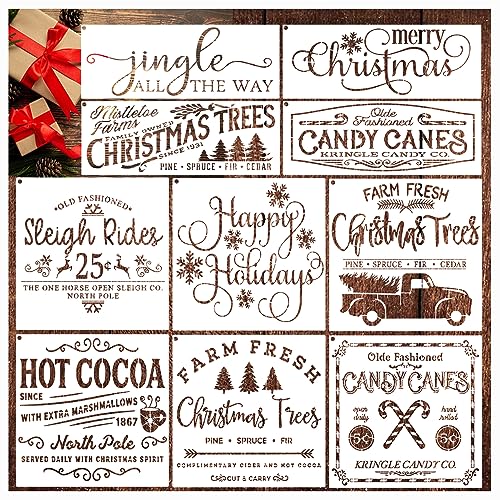 10 Stück große Weihnachtsschablonen zum Malen auf Holz, wiederverwendbare Frohe Weihnachten, Schablone, Zuckerstange, Weihnachtsbaum, Bauernhof-Vorlage, Urlaubsschablonen für Holzschild, DIY Handwerk 10 Stück große Weihnachtsschablonen zum Malen auf Holz, wiederverwendbare Frohe Weihnachten, Schablone, Zuckerstange, Weihnachtsbaum, Bauernhof-Vorlage, Urlaubsschablonen für Holzschild, DIY Handwerk von Huahui