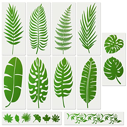 Große Blattschablonen 30,5 x 15,2 cm, Palmfarnblatt-Schablonen zum Malen an Wänden, Natur, tropische Pflanzen, Blätter, Malschablonen für Möbel, Leinwand, Heimdekoration, Heimwerken, Handwerk (30,5 x von Huahui