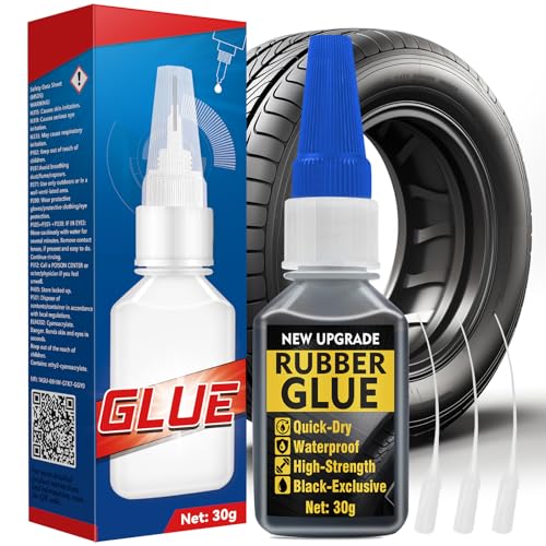 HuakChai Gummikleber Extra Stark Wasserfest, Starke Bindung Reifenkleber, 30g Schnell Klebender Gummi Kleber für Schuhe， Gummiprodukte, Reifen, Gürtel, DIY Bastelarbeiten, Enthält 3 spitze Tropfer von HuakChai