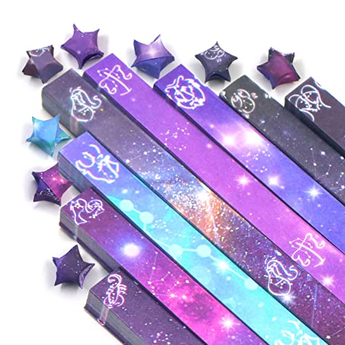 540 Blatt 12 Sternbild Glücksstern Origami Papierstreifen Galaxie, 8 verschiedene Designs von schönem Weltraum Sternenhimmel für Kunst DIY Bastelbedarf, Pastell Stern Faltpapier (B) von Huakaile