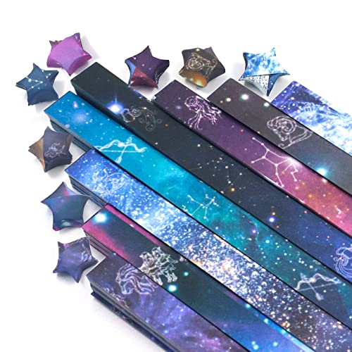 540 Blatt 12 Sternbild Glücksstern Origami Papierstreifen Galaxie, 8 verschiedene Designs von schönem Weltraum Sternenhimmel für Kunst DIY Bastelbedarf, Pastell Stern Faltpapier (A) von Huakaile