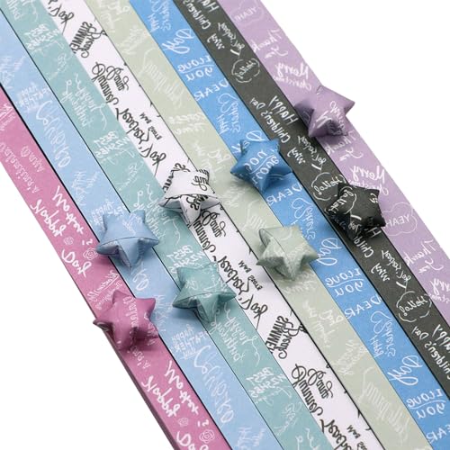 Huakaile Origami-Papierstreifen, sortiert, farbiges Glücksstern-Faltpapier, 8 Alphabet-Stile, Origami-Streifen für Sterne, Basteln, Dekoration, Handarbeit, DIY, 540 Blatt (8 Farben) von Huakaile
