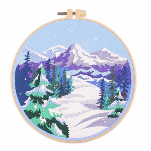 Huamengyuan Anfänger Stickerei Set,Kreuzstich Starter Kit,Gestickter Stoff mit Landschaftsmuster,20 cm Stickrahmen Nadel und Faden DIY Stickzubehör Set für Stickübungen und Schulungen von Huamengyuan
