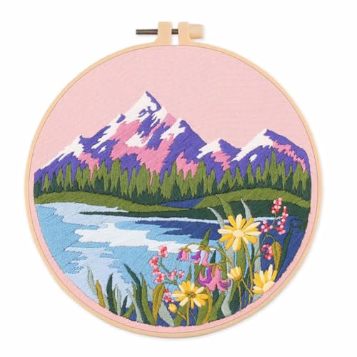 Huamengyuan Anfänger Stickerei Set,Kreuzstich Starter Kit,Gestickter Stoff mit Landschaftsmuster,20 cm Stickrahmen Nadel und Faden DIY Stickzubehör Set für Stickübungen und Schulungen von Huamengyuan