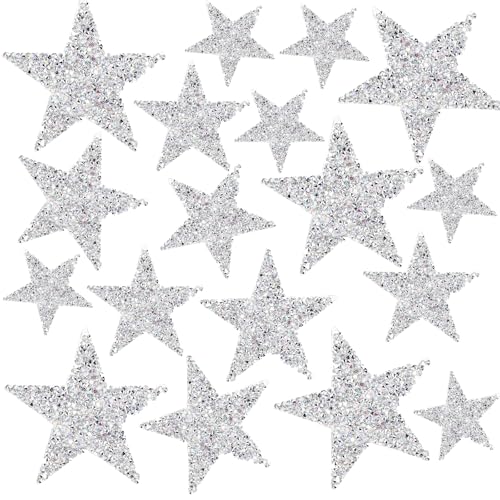 Bügelbilder Stern Patches, 18 Stück Bügelbilder Stern Patches zum Aufbügeln, Strass Star Applikation, Aufnäher Glitzer Strass Flicken, für Jeans Kleidung Jacken Rucksäcke Hüte, Silber von Huamirra