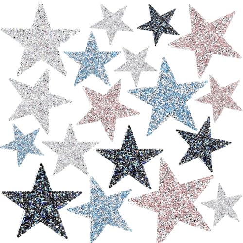 Bügelbilder Stern Patches, Bügelbilder Stern Patches zum Aufbügeln, Strass Star Applikation, Aufnäher Glitzer Strass Flicken, für Jeans Kleidung Jacken Rucksäcke Hüte (Schwarz, Silber, Rosa, Blau) von Huamirra