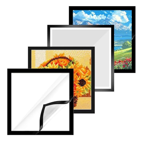 Diamond Painting Rahmen, 4 Stück Quadratischer Diamantrahmen, 30 x 30cm Schwarzer Selbstklebender Rahmen, Kunstdekoration Magnetischer Rahmen, Schwarzer Magnetischer Rahmen, für Zuhause, Büro, Café von Huamirra