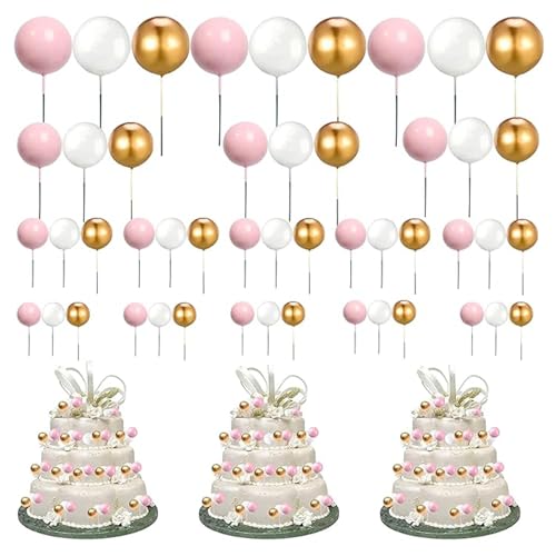 Tortendeko Kugeln, 60 Stück Kuchen Dekoration Kugel, Schaumkugeln Cupcake Topper, für Geburtstag Hochzeit Bedarf Deko,Schaum Ball Kuchen Picks(Rosa) von Huamirra