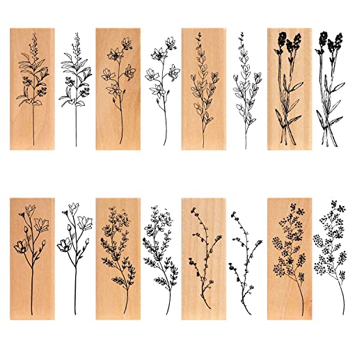 Holzstempel, 8 Stück Stempel Blumen Natürlichel Pflanze Mustern Stempel, Holzstempel zum Basteln Geschenkanhänger, DIY Fotoalben, Sammelalben von Huanchenda