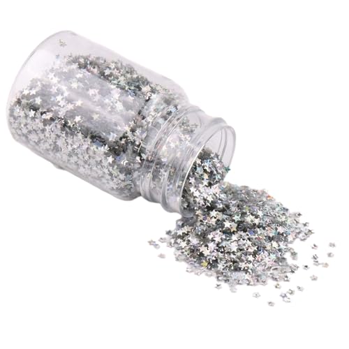 1 Flasche Holografische Stern Pailletten Glitzer Stern Metallic Glitzer Folie Konfetti Pailletten für Party Dekoration DIY Handwerk Premium Nail Art (Silber) von HuangguiyuanV