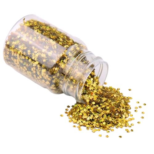 1 Flasche holografische Stern-Pailletten, Glitzerstern, metallische Glitzerfolie, Konfetti-Pailletten, für Party-Dekoration, DIY-Handwerk, Premium-Nagelkunst (Gold) von HuangguiyuanV