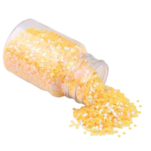1 Flasche holografische Stern-Pailletten, Glitzerstern, metallische Glitzerfolie, Konfetti-Pailletten, für Party-Dekoration, DIY-Handwerk, Premium-Nagelkunst (gelb) von HuangguiyuanV