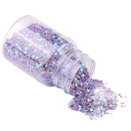 1 Flasche holografische Stern-Pailletten, Glitzerstern, metallische Glitzerfolie, Konfetti-Pailletten, für Party-Dekoration, DIY-Handwerk, Premium-Nagelkunst (lila) von HuangguiyuanV