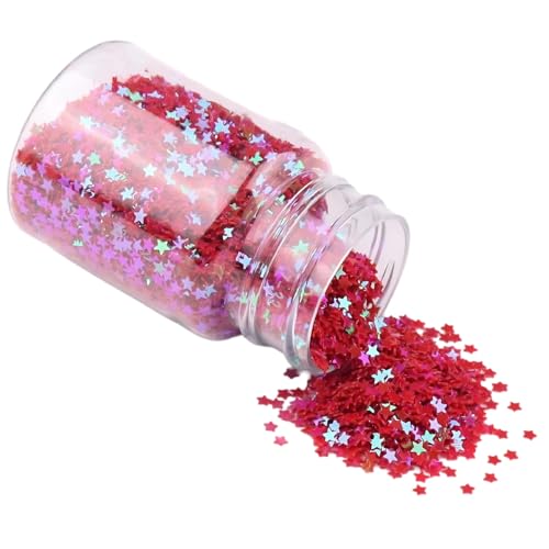 1 Flasche holografische Stern-Pailletten, Glitzerstern, metallische Glitzerfolie, Konfetti-Pailletten, für Party-Dekoration, DIY-Handwerk, Premium-Nagelkunst (rot) von HuangguiyuanV